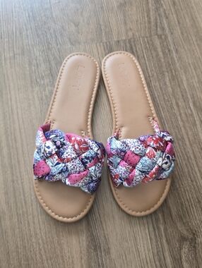 LOFT Braided Multicolor Floral Slide Sandals